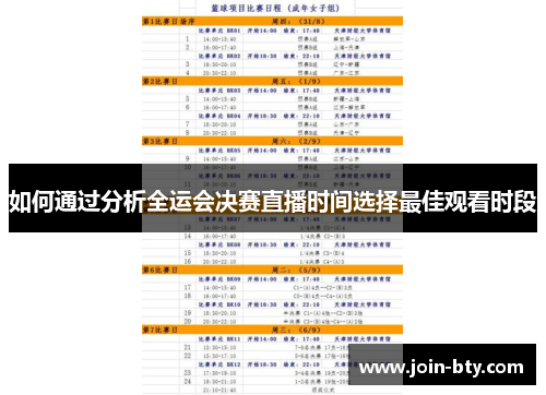 如何通过分析全运会决赛直播时间选择最佳观看时段
