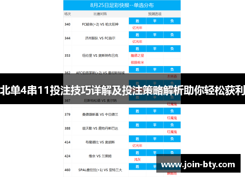 北单4串11投注技巧详解及投注策略解析助你轻松获利